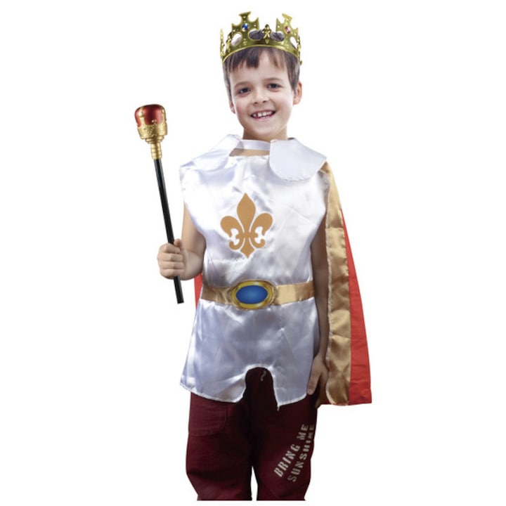 Costum de rege cu pelerina, coroana si sceptru