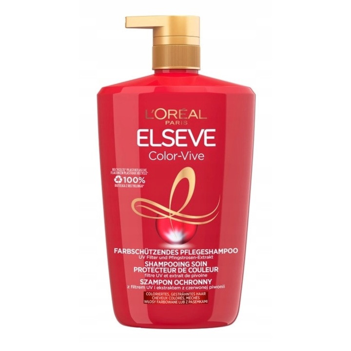 Шампоан за коса L'Oreal Paris Color Vive, 1000мл, защита за боядисана коса, с екстракт от червен божур, UV филтър