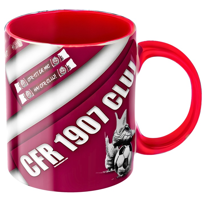 Cana personalizata - CFR Cluj, fotbal, suporter, rosie, ceramica, 330 ml, v12