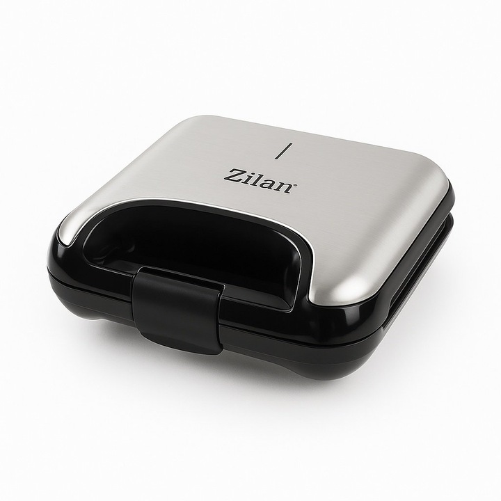 Sandwich maker 5 in 1 Vionex Zilan 800W, placi detasabile grill, triunghi, sandwich, vafe, nuci, antiaderente, negru/inox