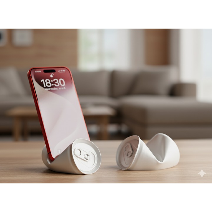 Decoratiune suport haios pentru telefon, model doza de suc, culoare alb, model universal, cadou inedit si amuzant smartphone, material bioplastic