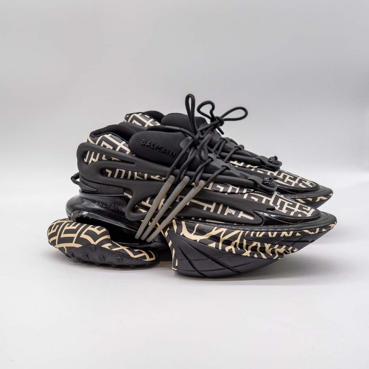 Маратонки Balmain Unicorn, Неопрен и Кожа, черни с отпечатано лого, Черен