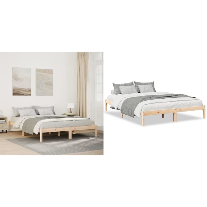 Cadru pat foarte lung fara saltea, 160x210 cm, lemn masiv pin