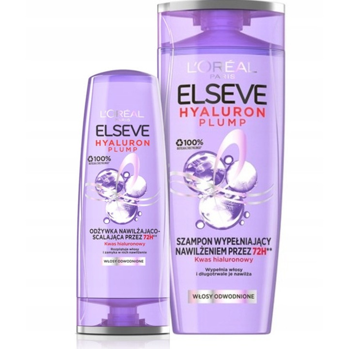 Комплект шампоан и балсам L'Oreal Paris Hyaluron Plump, 400мл шампоан, 200мл балсам, за дехидратирана коса