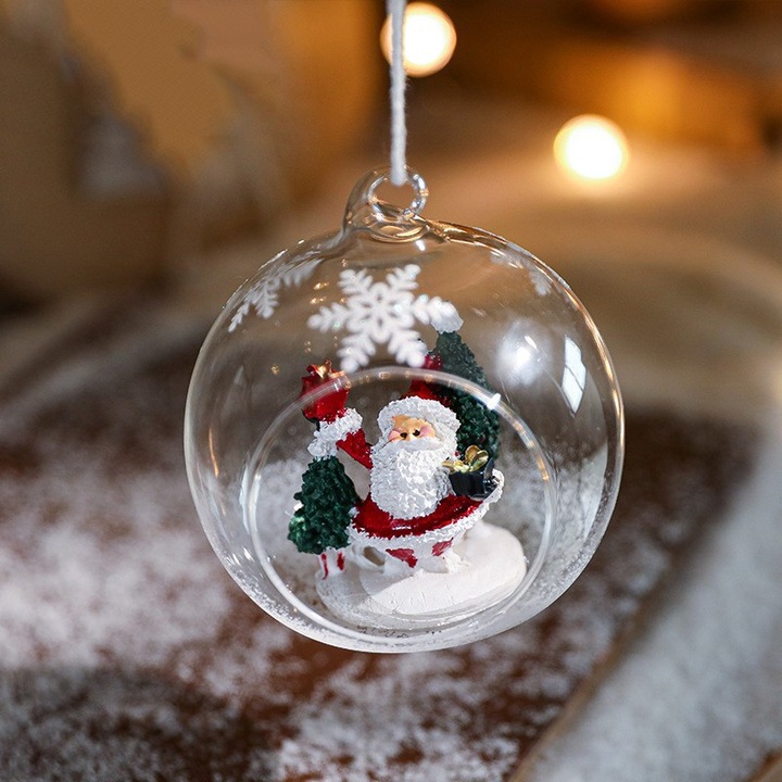 Glob pentru Bradul de Craciun, Leski, Model Mos Craciun, Tip Pandativ, Glob Transparent Semi-Deschis, 10.5 x 9 x 9 cm, Transparent