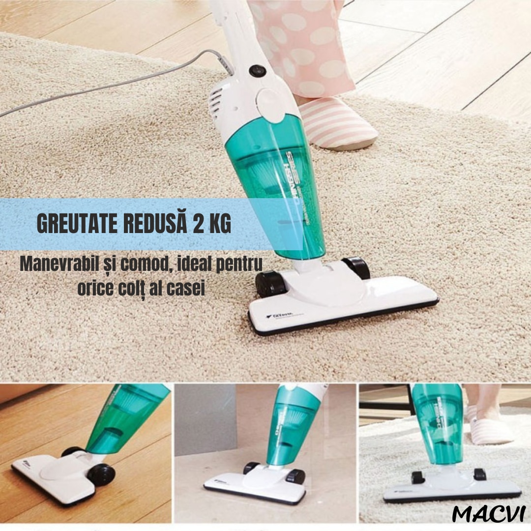 Aspirator Macvi, vertical si de mana 2 in 1, 600W, alb/albastru