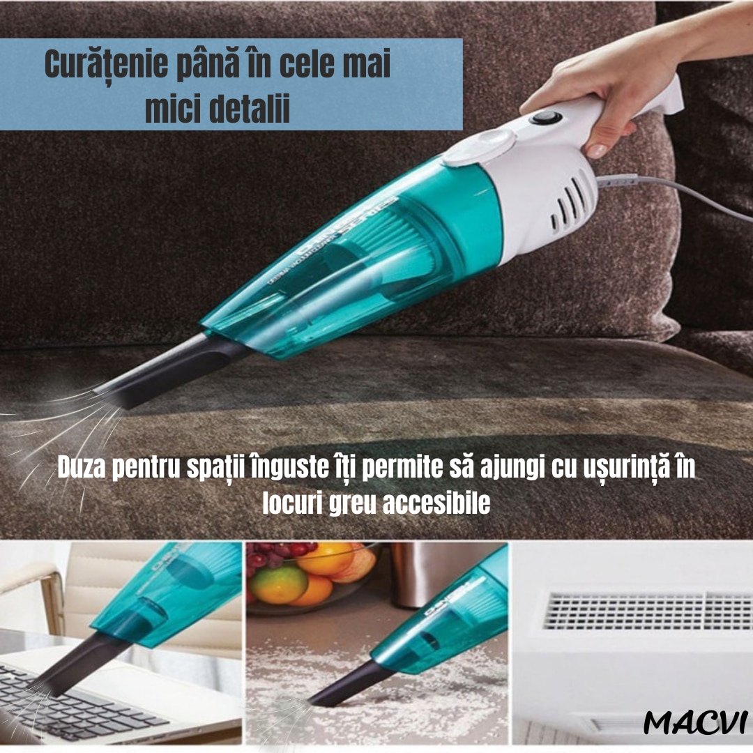 Aspirator Macvi, vertical si de mana 2 in 1, 600W, alb/albastru