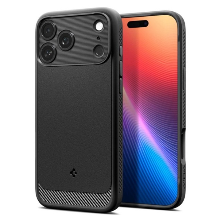 Husa Premium Spigen Rugged Armor, Compatibila Cu iPhone 17 Pro, Functie MagSafe, AntiShock, Negru