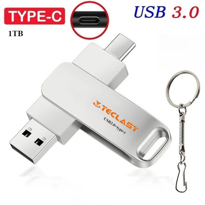 Памет TECLAST USB 1TB, метал, USB 3.0 Тип-C, сребрист, 6.3x1.23x0.69cm