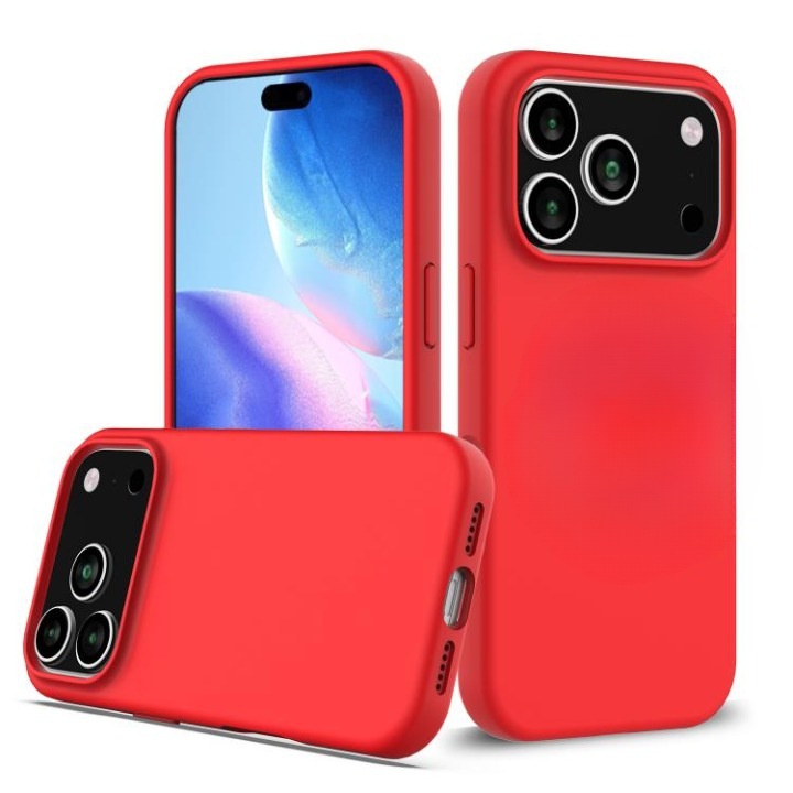 Tok Apple iPhone 17 Pro készülékhez, Prémium Bársonyos Szilikon, Kameravédelem, Fedett kamerák, Mikroszálas belső, Piros