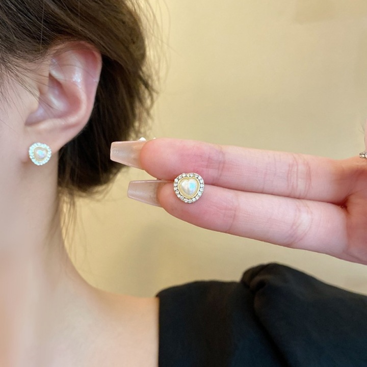 Cercei dama CK, argint S925, perle sintetice, auriu, 1.4cm