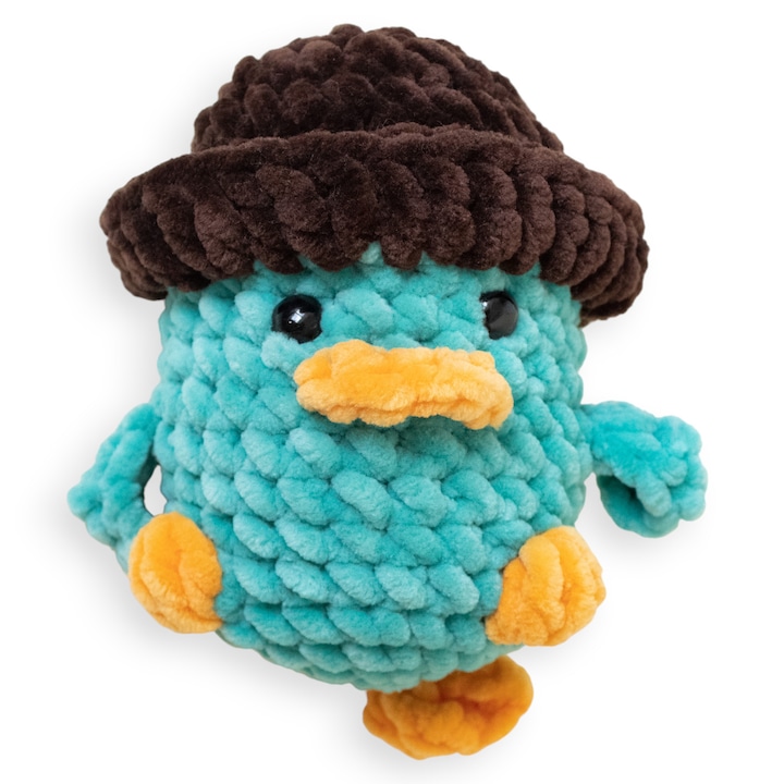 Jucarie Perry ornitorincul/Perry the Platypus crosetat din fir de plus, Mirinka, realizata manual, 13 cm