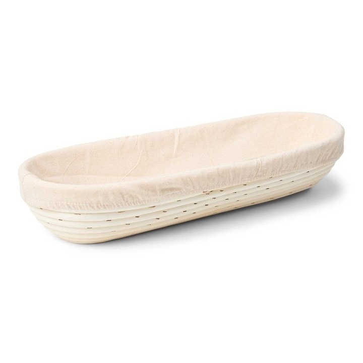 Cos de servire oval din ratan cu panza, Patisse, crem, 28x13cm