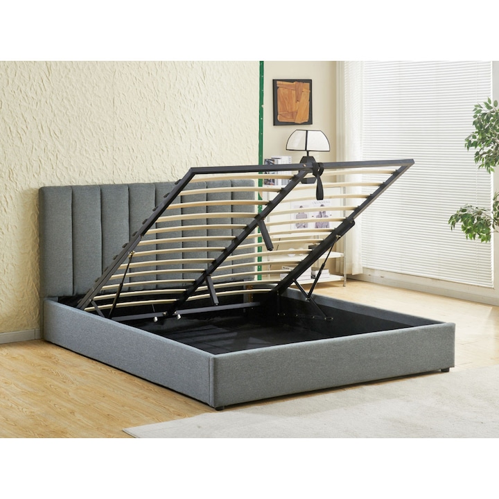 Pat Celine 160x200 cm Lada Depozitare Tapitat Catifea Nuanta Gri Somiera Inclusa MB32 MARKETMOB