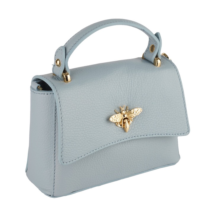 Geanta dama AZZURA Irene, piele naturala, culoare bleu celeste, dimensiuni 20x8x14cm