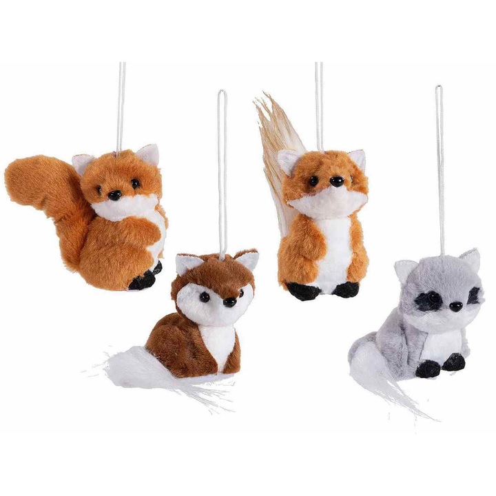 Комплект 12 орнаменти за елха Лисички, текстилни, многоцветни, 5 x 8 x 8,5 см В