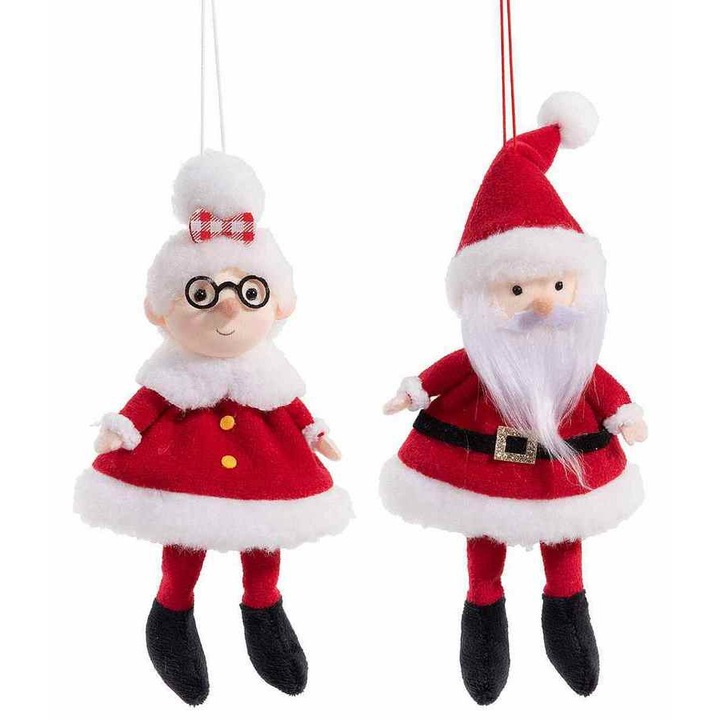 Комплект 6 орнамента за елха Дядо Коледа, Коледна звезда текстил многоцветен 22 см В