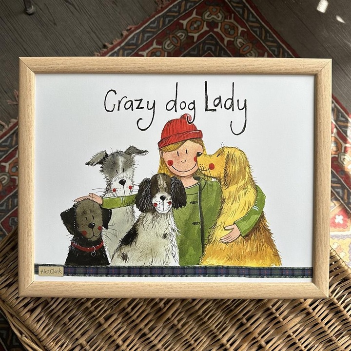 Alex Clark LP18 Crazy Dog Lady laptop tartó, melamin térdtálca, 'Crazy Dog Lady' illusztrációval, Többszínű, 1 db
