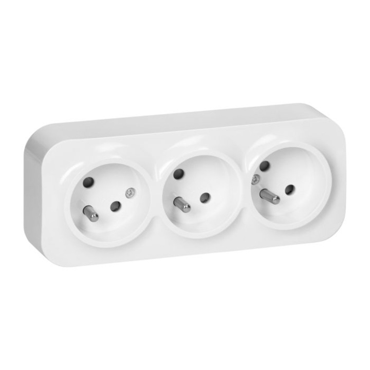 Priza tripla, Orno, cu protectie, alb, 64x153x39mm