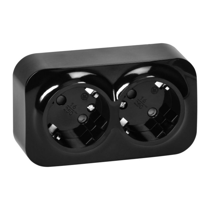 Prize duble Schuko Orno, 2 unitati, 230V, 16A, negru