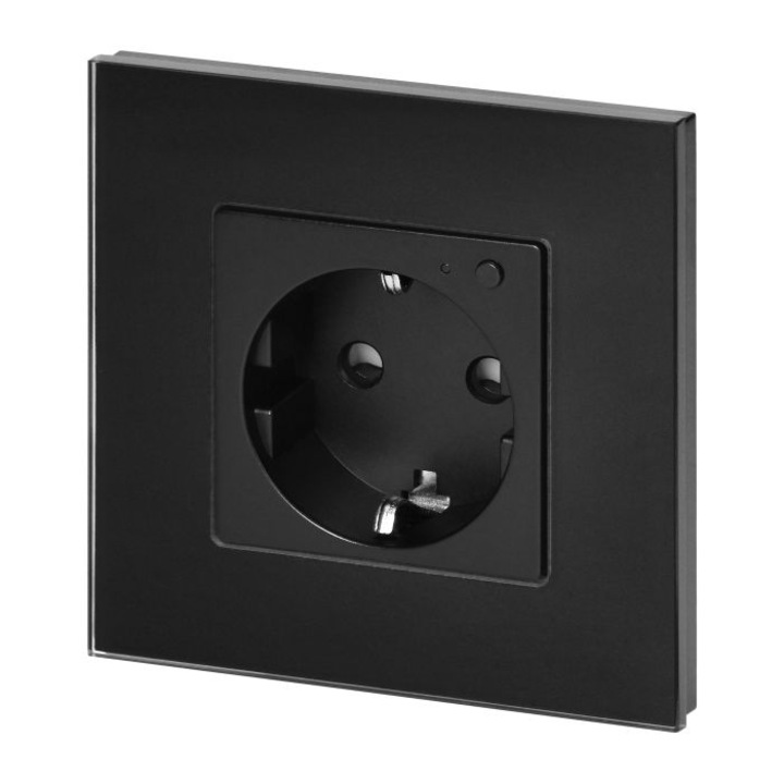Okos Schuko aljzat, Orno, Wi-Fi vezérlés, fekete, 86x86mm, energiafogyasztás mérővel