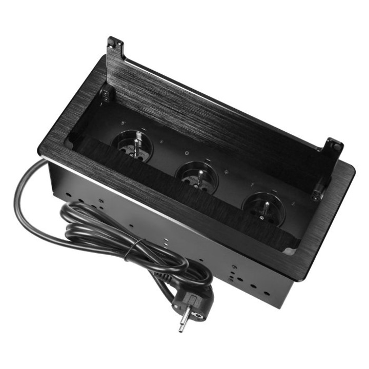 Мебелен контакт Orno, 3 гнезда тип E, 3680W, 1,5м, черен, 130x265x90мм