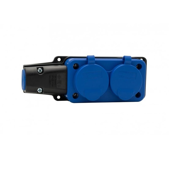 Priza de cauciuc, banda 2x230V 16A IP54 albastra , F-ELEKTRO