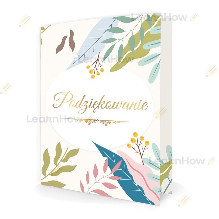 A5 összecsukható oklevél - Köszönetnyilvánítás, 5 darabos készlet, LearnHow, elegáns arany motívum