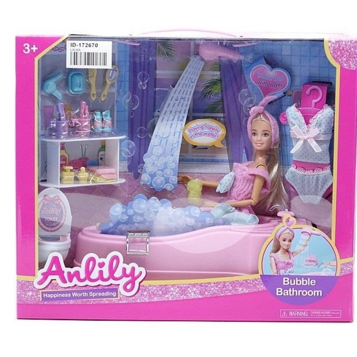 Set papusi 29cm, ADAR, baie cu cada si accesorii, 38x32x15cm