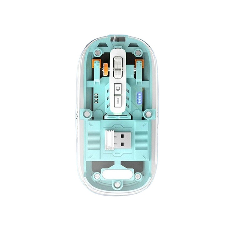 Mouse, Wireless, Bluetooth+2.4GHz, Receptor USB, Ajustabil 800/1000/1200/1600 DPI, Reincarcabil Type-C, Silent, Albastru