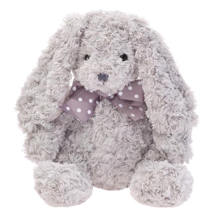 Плюшено зайче BEPPE Карамелено сиво с панделка 28см