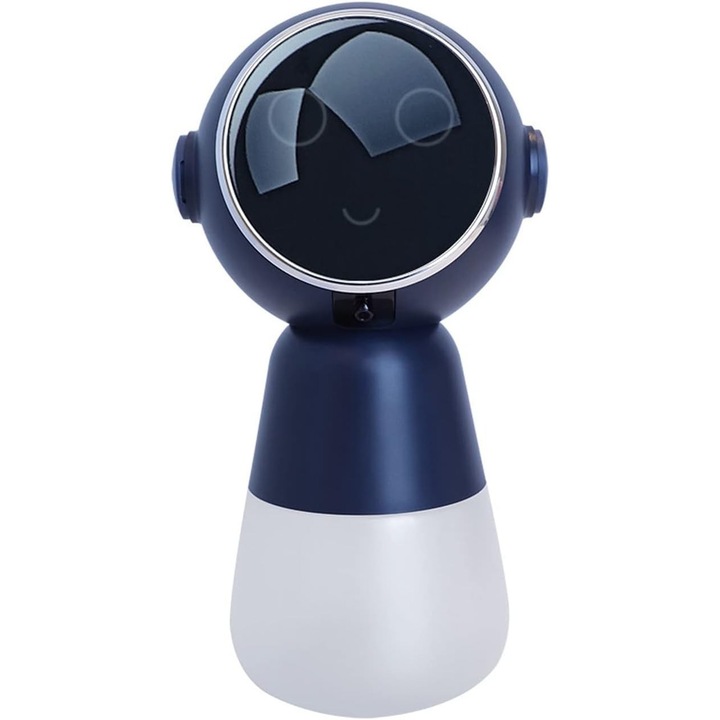 Dispenser automat de sapun lichid, spuma, sampon, cu senzor de miscare in forma de extraterestru, cu functie de luminare a ochilor, acumulator incorporat, ideal pentru copii dar si pentru adulti, Albastru inchis,11x9.7x20.3cm