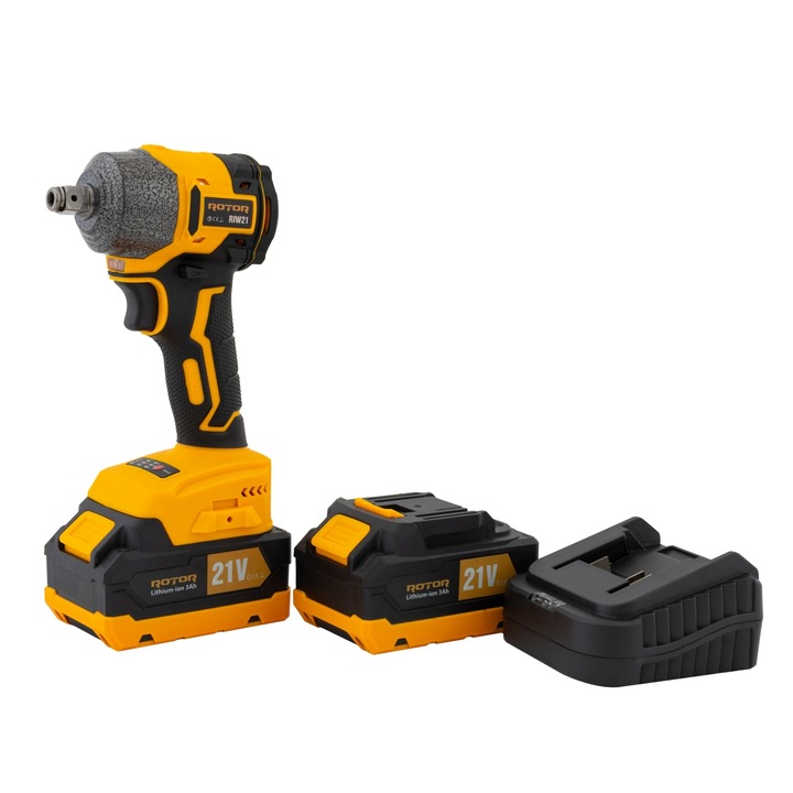 Cheie de impact pe acumulator, Rotor, 2 acumulatori 21V/3Ah, cuplu 320Nm, 2200RPM, 3300BPM