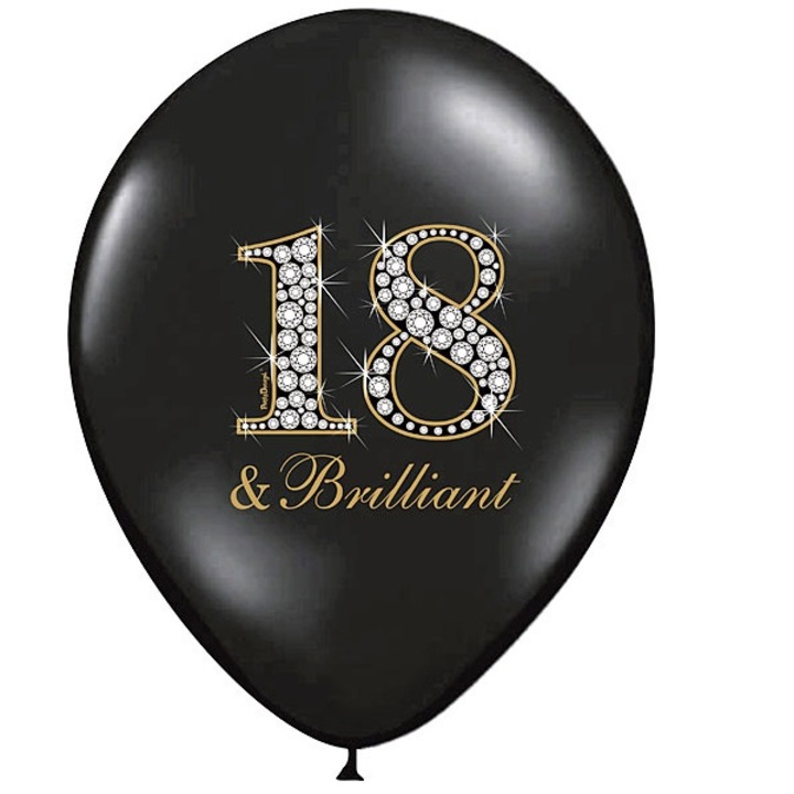Party dekorációs lufik 18-as számmal nyomtatva, fekete, 30cm