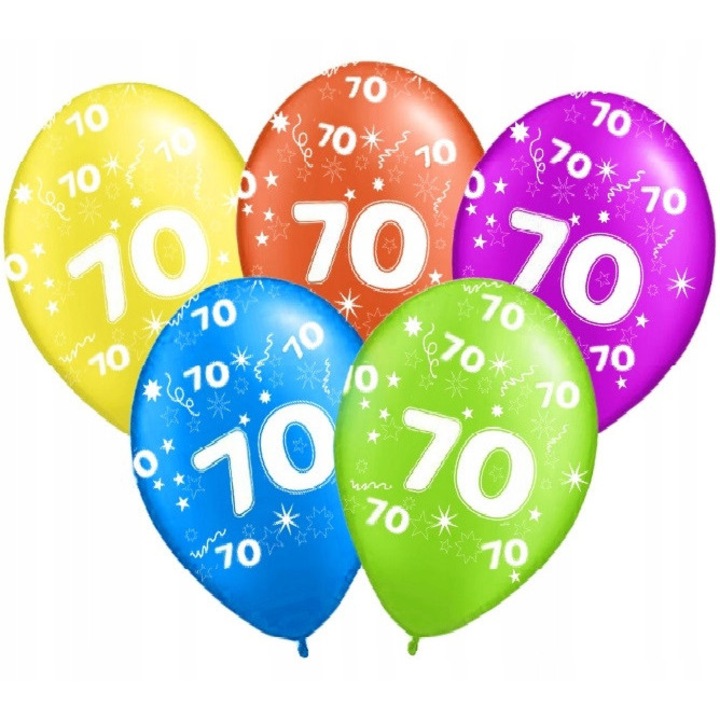 Комплект цветни балони с щампа "70", PartyPro, 40см, 5 бр.