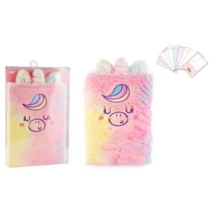 Caiet A5 cu 80 de file, MP Main Paper, futrzany, cu inchidere, unicorni