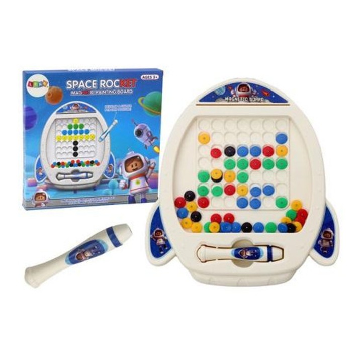 Mágneses tábla, LEANToys, űrhajó rakéta, 7 modell, többszínű, 23x21x1,5cm