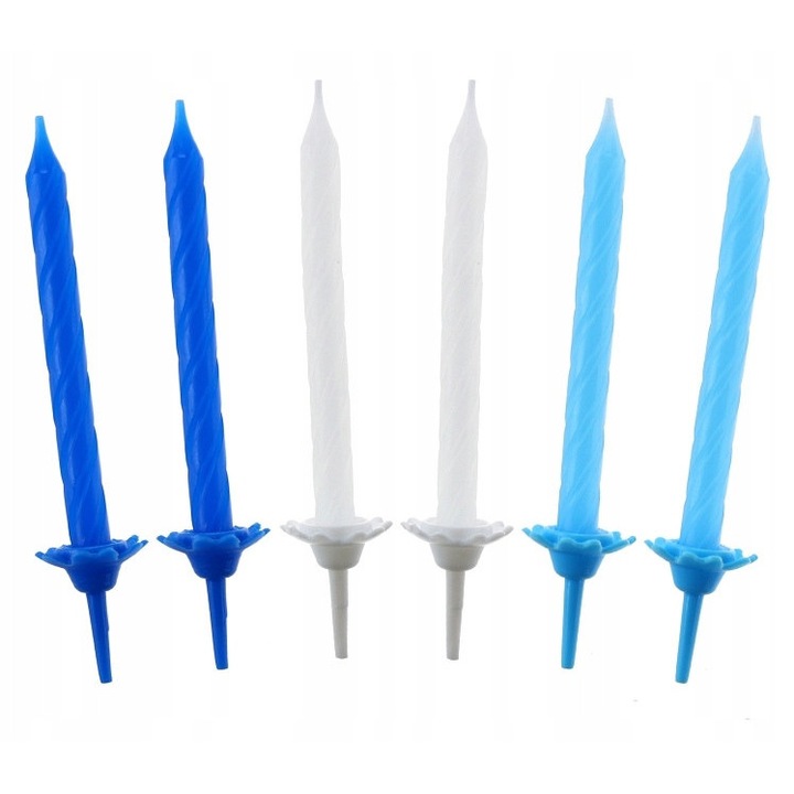 Комплект 24 свещи за торта, GoDan, син, височина 6 см
