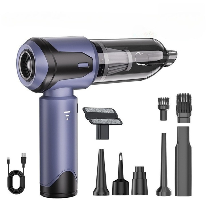 Intelligens Kézi Porszívó és Légfúvó 16.000Pa, Hordozható, Vezeték nélküli, Kék-lila, 8 Tartozékos Készlet
