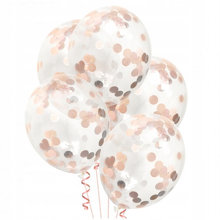 Baloane PartyPro cu Confetti Roz Gold, 40cm, set 5 bucati, transparent