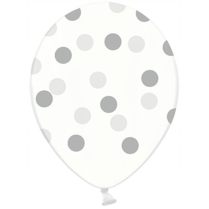 Átlátszó lufi ezüst pontokkal, Party deco, 30 cm, 1 db-os szett.