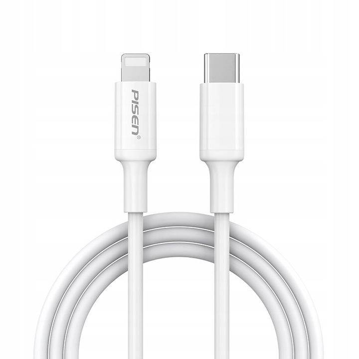 Cablu USB-C la tip Lightning Pisen, 25cm, alb, incarcare rapida