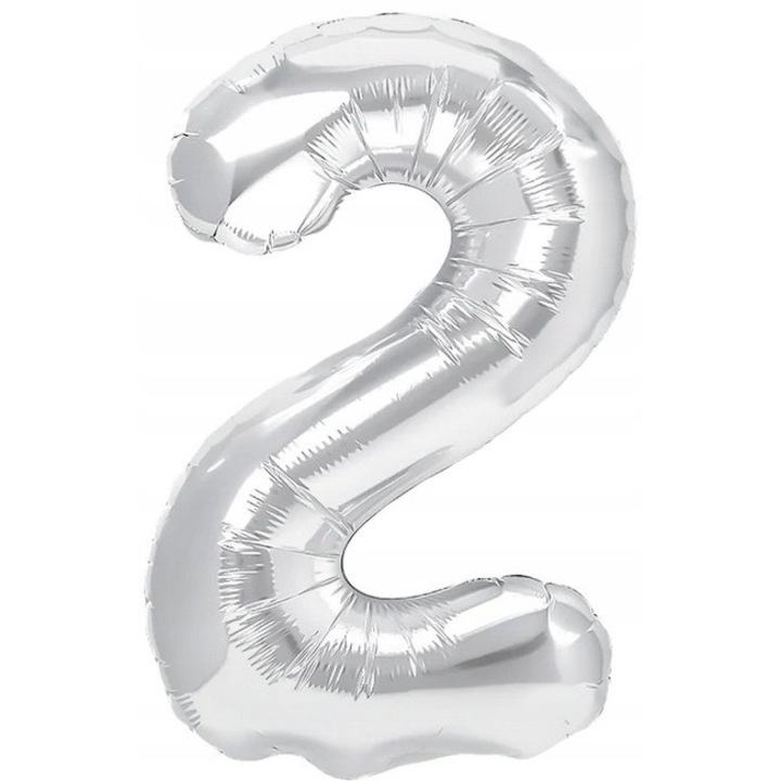 Balon Foliowy Cyfra DWA, Jix, 40 cm, argintiu