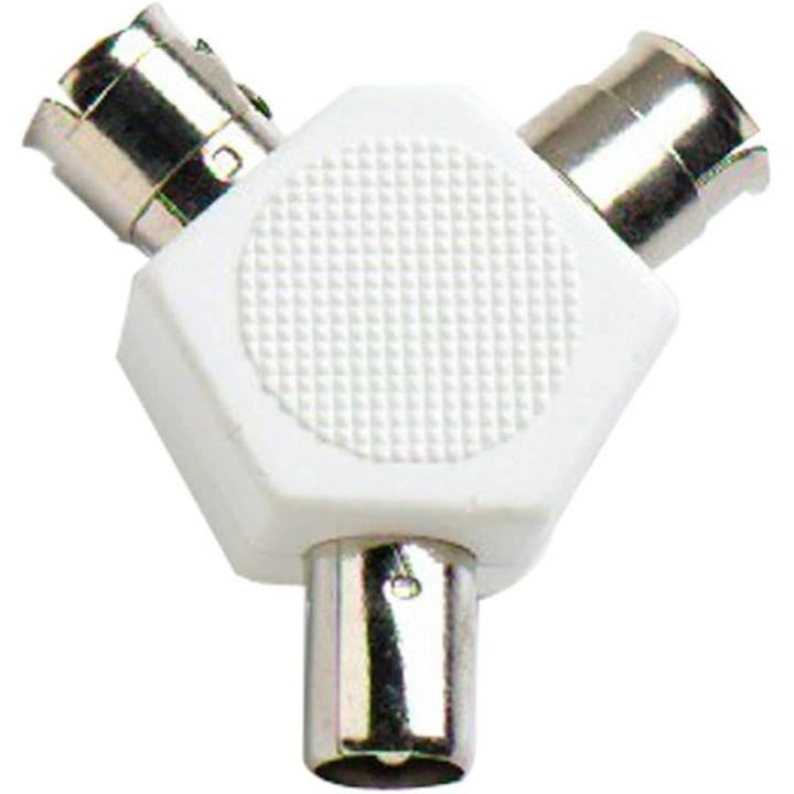 Distribuitor coaxial "Y" pentru TV, 3 cai, 9.5mm masculin la 2 x 10.2mm feminin