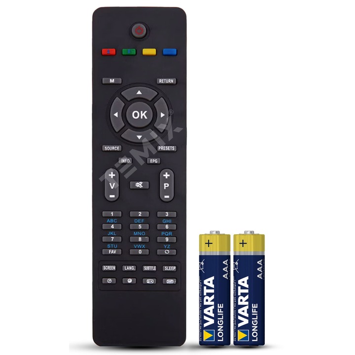 Telecomanda TEMIX compatibilă cu Wellington WP19B11BU/WP26HD11BU, neagră, baterii incluse