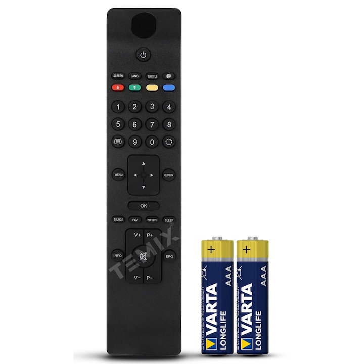 Telecomanda compatibila Horizon, 19H100, 22H120, 22HL120, 26H100, 26H300, 32H300, 32HL320, 42H320, TEMIX®, neagra, baterii incluse Temix