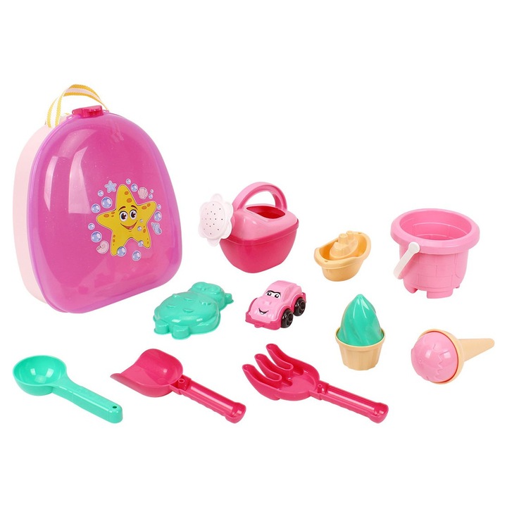 Играчка раница с аксесоари за пясък, техно, розова