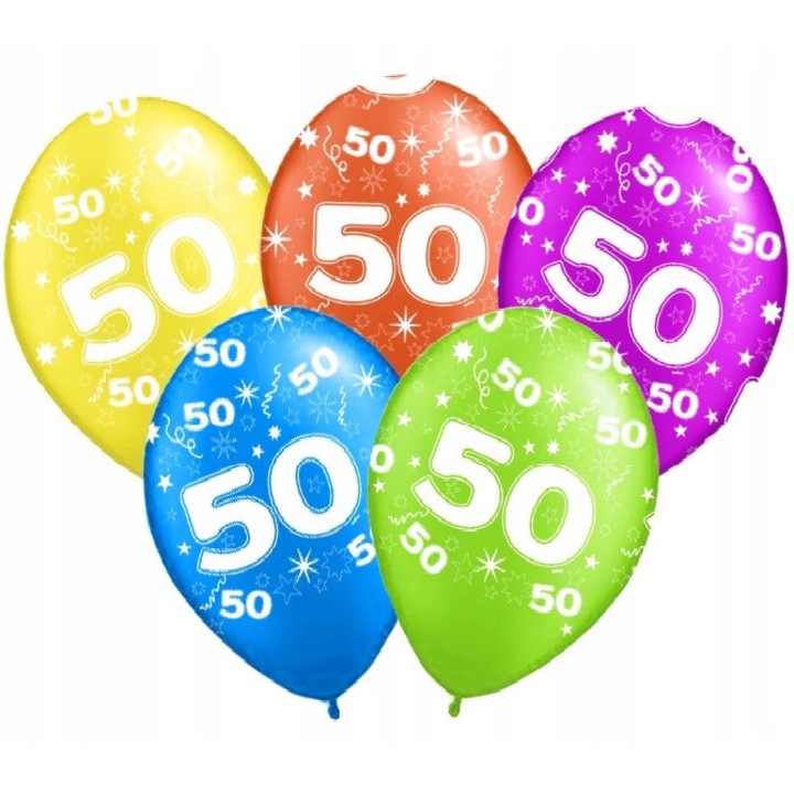Балон с номер 50, PartyPro, комплект от 5, многоцветен, 40см