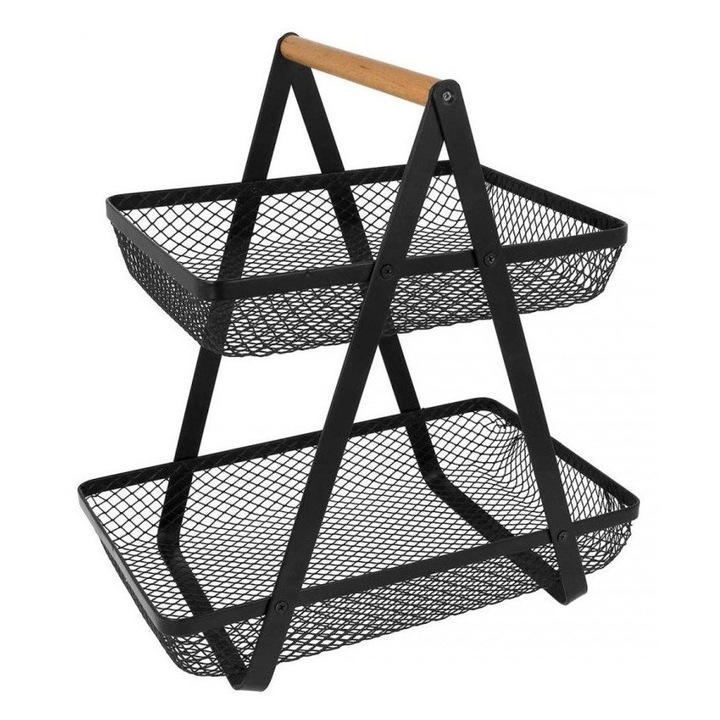 Cos dublu pentru paine, fructe sau legume, Brunbeste, negru, 18.5x30.5x31cm