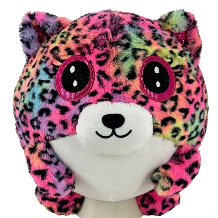 Jucarie de plus, Plush, Papusa gonflabila cu imprimeu leopard multicolor, 30cm, set de 4 modele de colectat